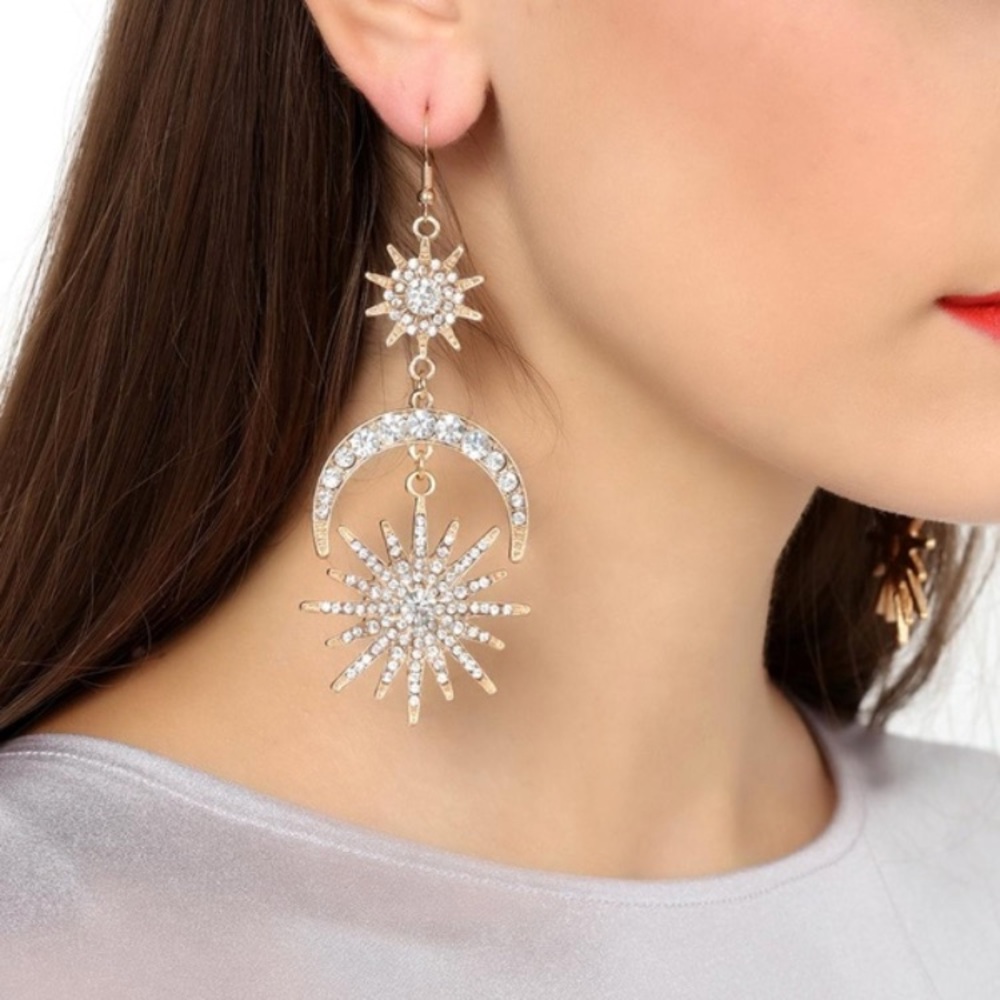 Moon&Star Golden Earrings - Picture 5 of 7